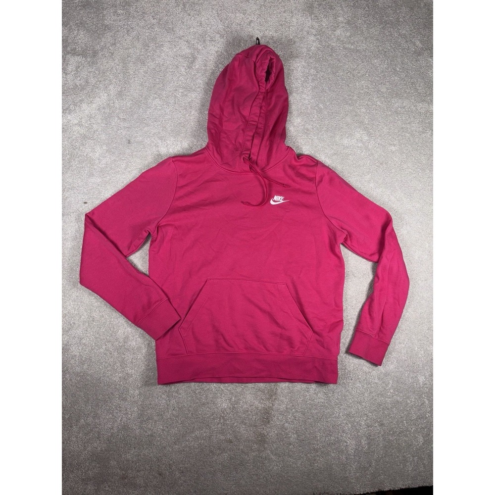 Nike Sportswear Hoodie Medium Pink Club Fleece Pullover Embroidered Bright